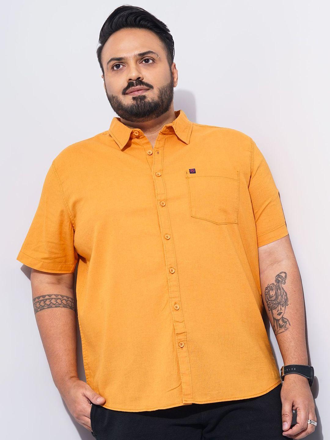 hardsoda plus men orange opaque casual shirt