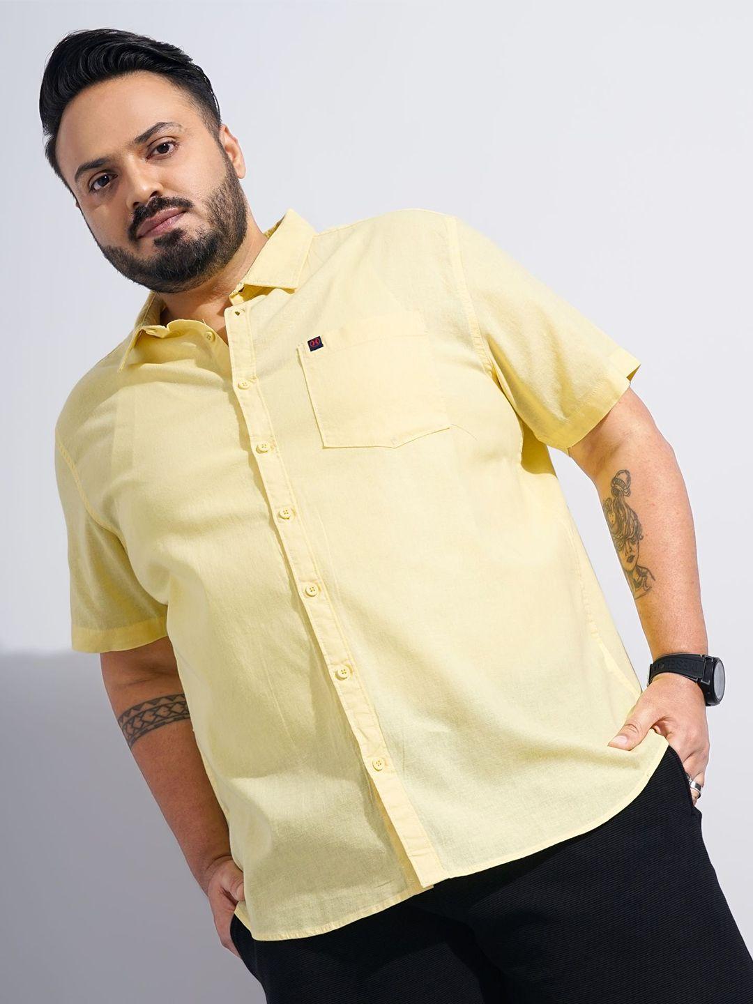 hardsoda plus men yellow opaque casual shirt