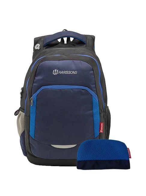 harissons 33 ltrs blue & black large laptop backpack with pouch