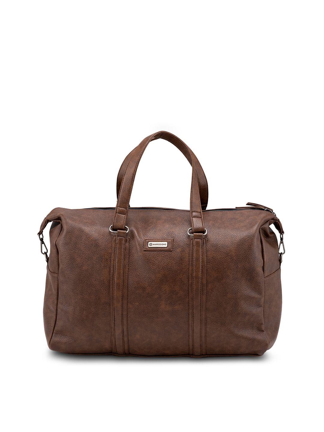 harissons brown textured leather duffel bag