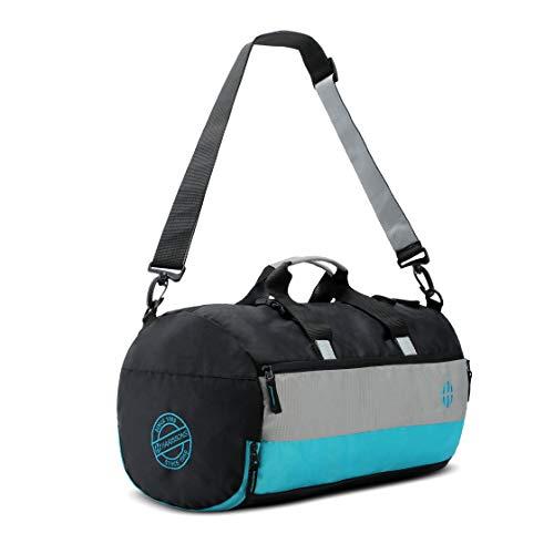 harissons trinity gym duffel 28l sports bag for men and women (black & turquoise) polyester | 2 in 1 yoga mat holder duffle bag with shoe compartment, detachable shoulder strap