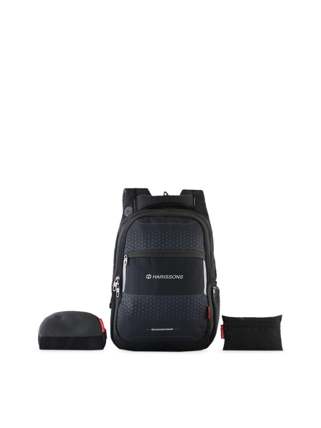 harissons unisex black geometric embellished with reflective strip backpack