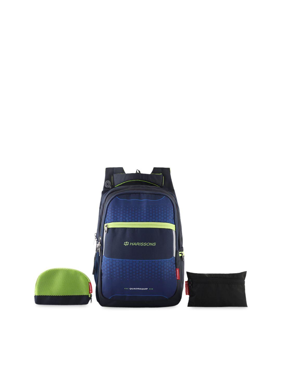 harissons unisex navy blue geometric with reflective strip backpack