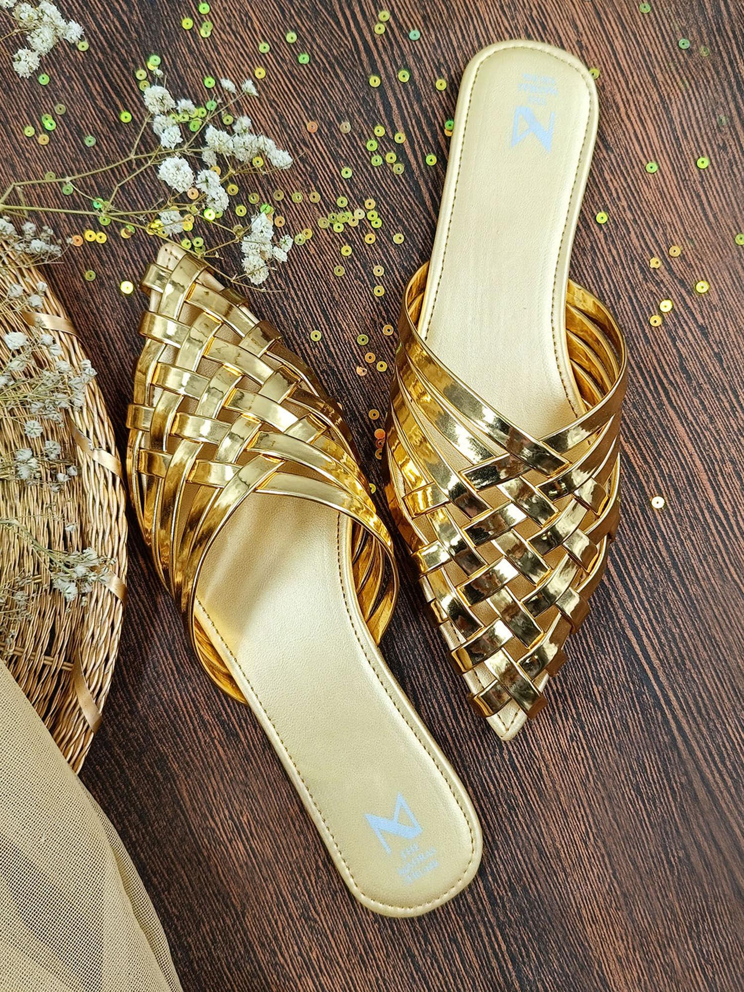 harley beau flat mules in gold