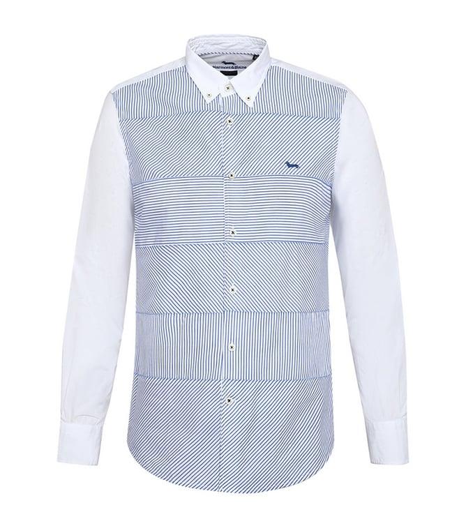 harmont & blaine blue striped regular fit shirt