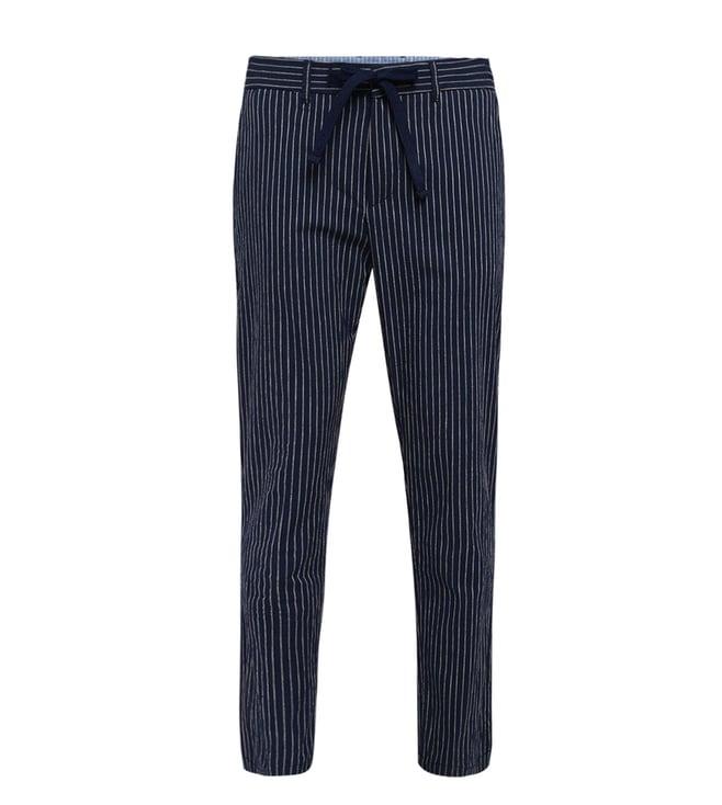 harmont & blaine navy striped slim fit drawstring trousers