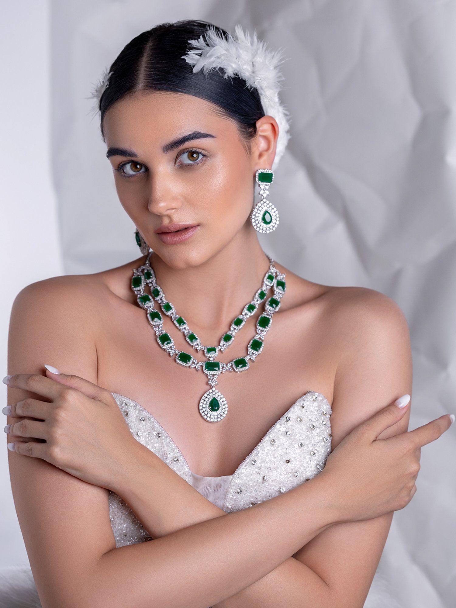 harmony of emerald green cz necklace set