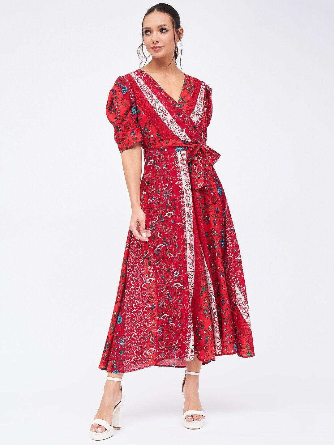 harpa floral printed v-neck puff sleeves fit and flare dress