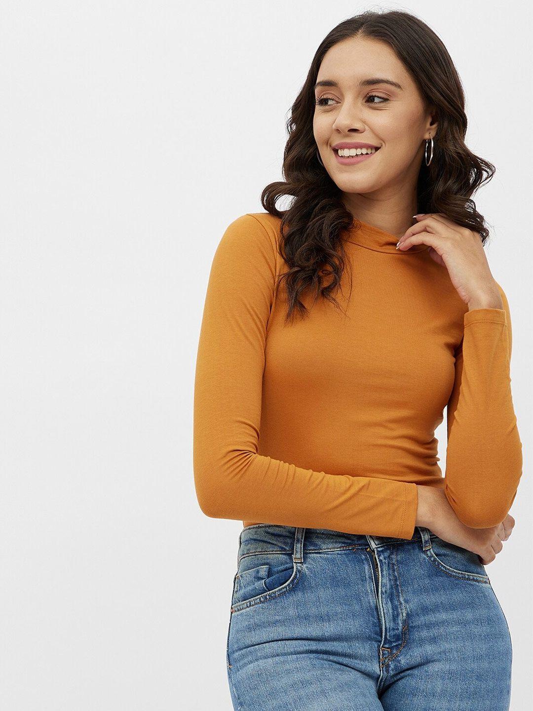 harpa mustard solid high-neck fitted top