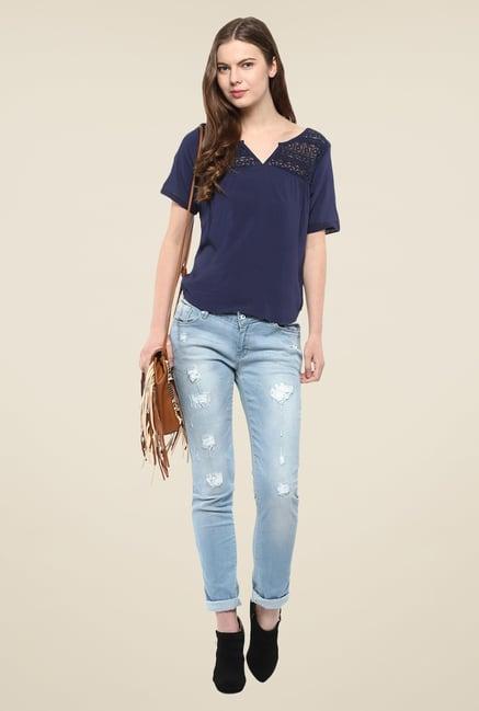 harpa navy lace top