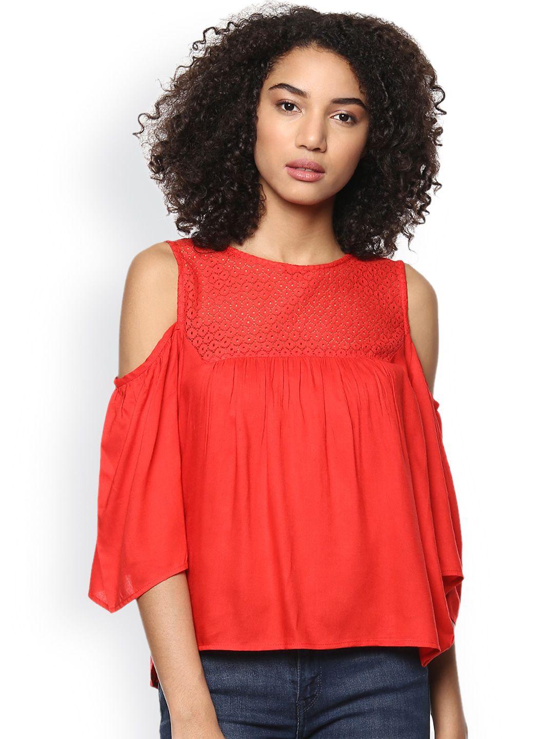 harpa red lace cold-shoulder top