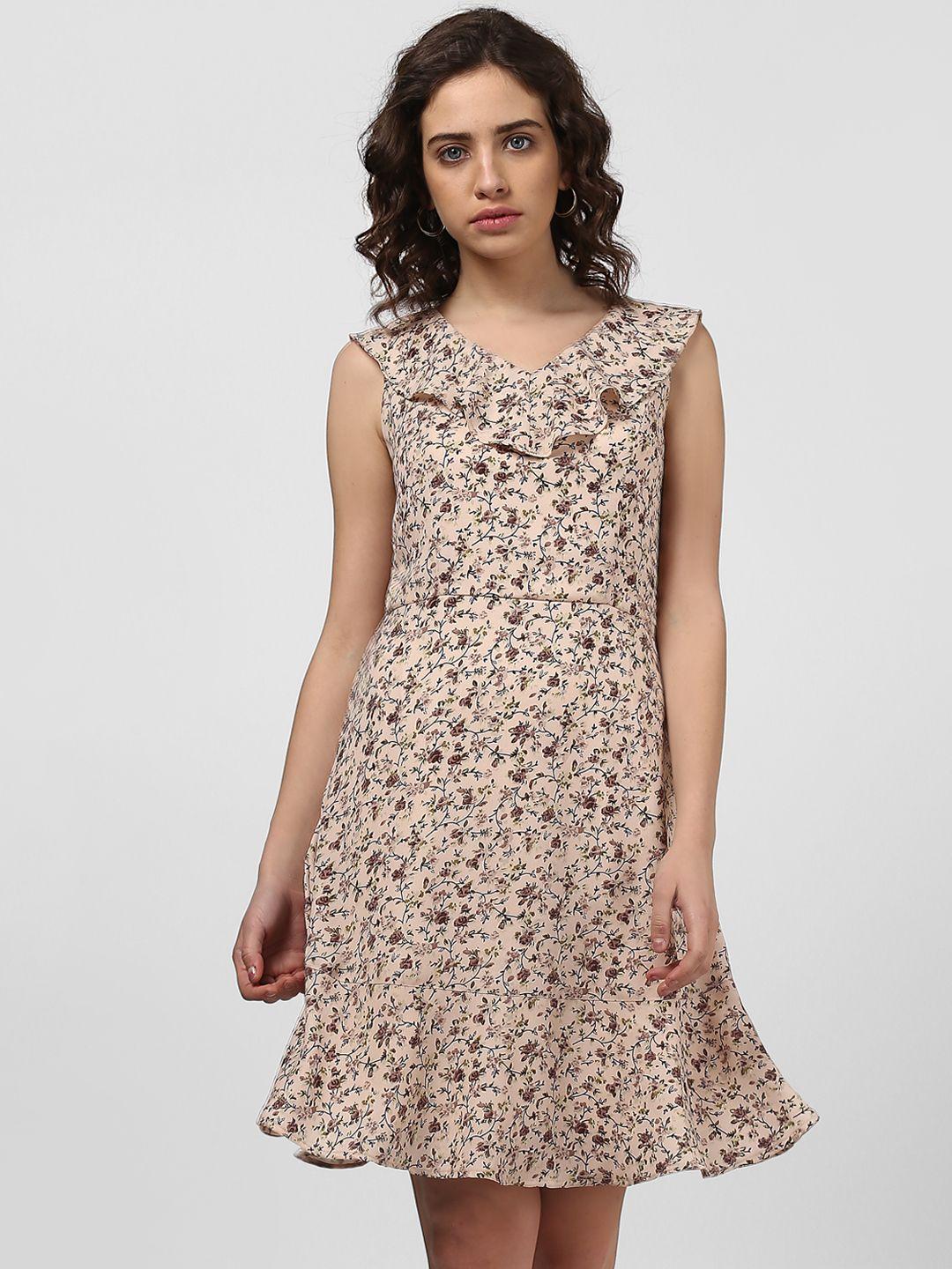 harpa women beige printed fit and flare dress