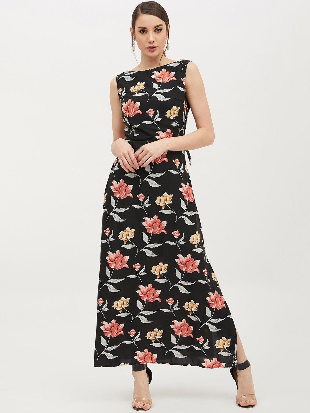 harpa women black & pink floral printed maxi dress
