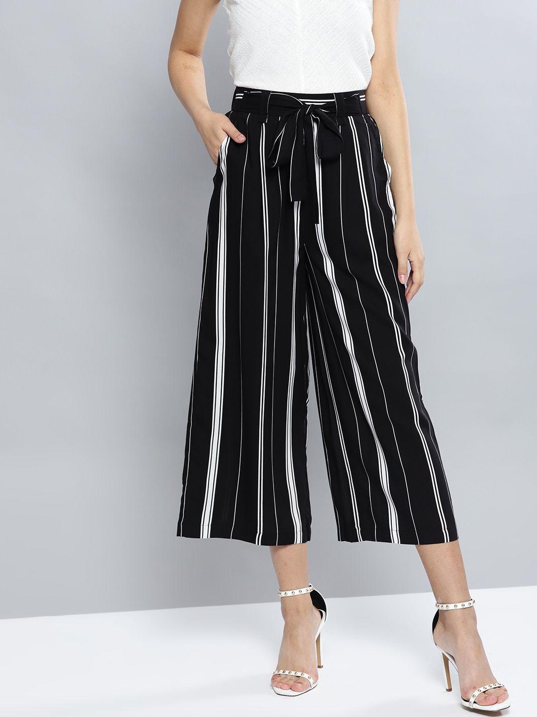 harpa women black & white regular fit striped culottes
