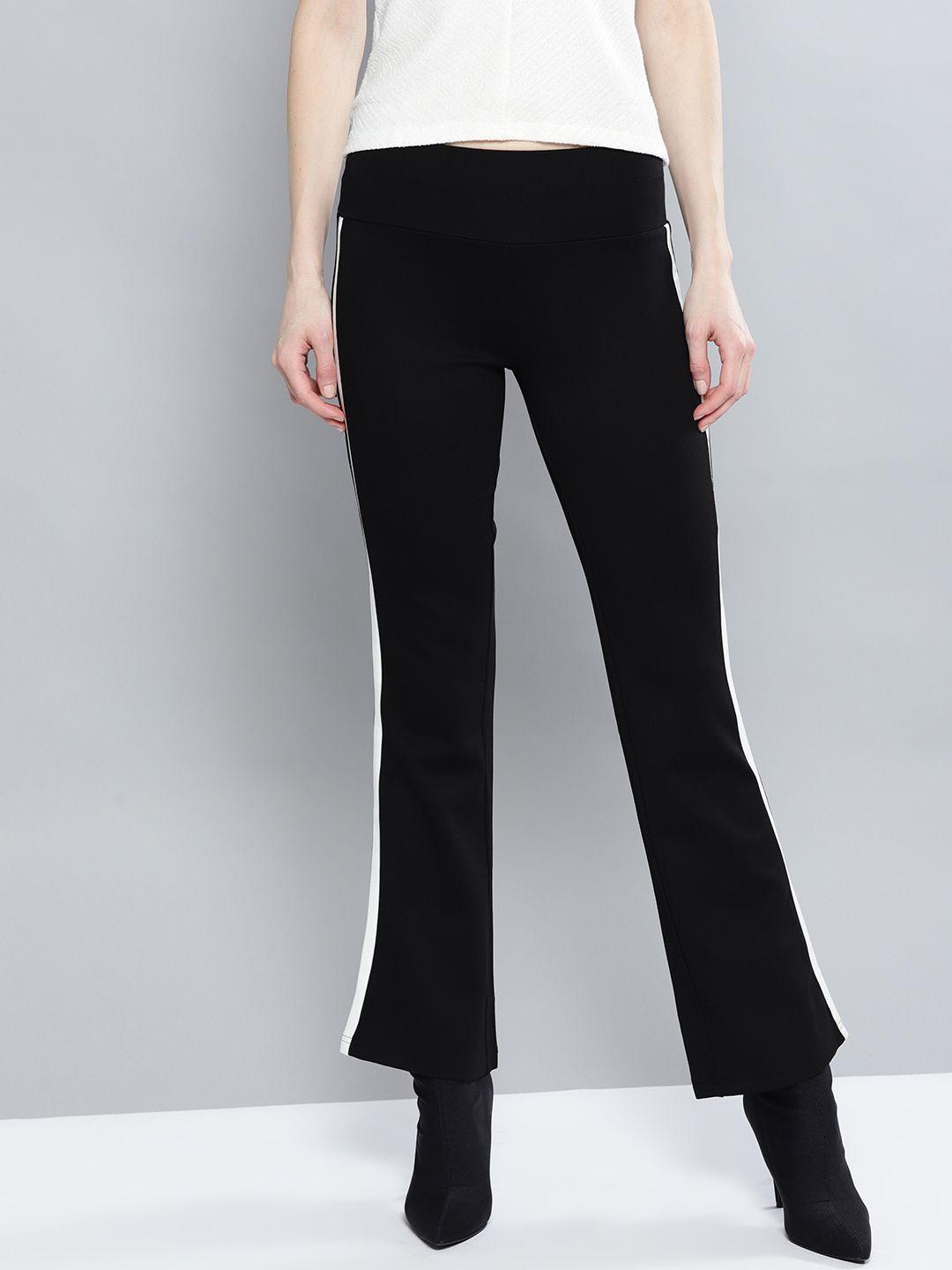 harpa women black solid regular fit bootcut trousers