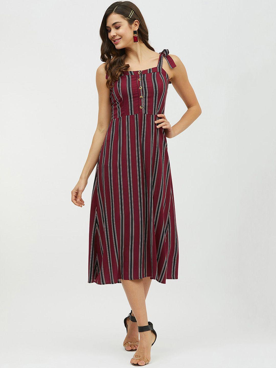 harpa women maroon striped a-line dress