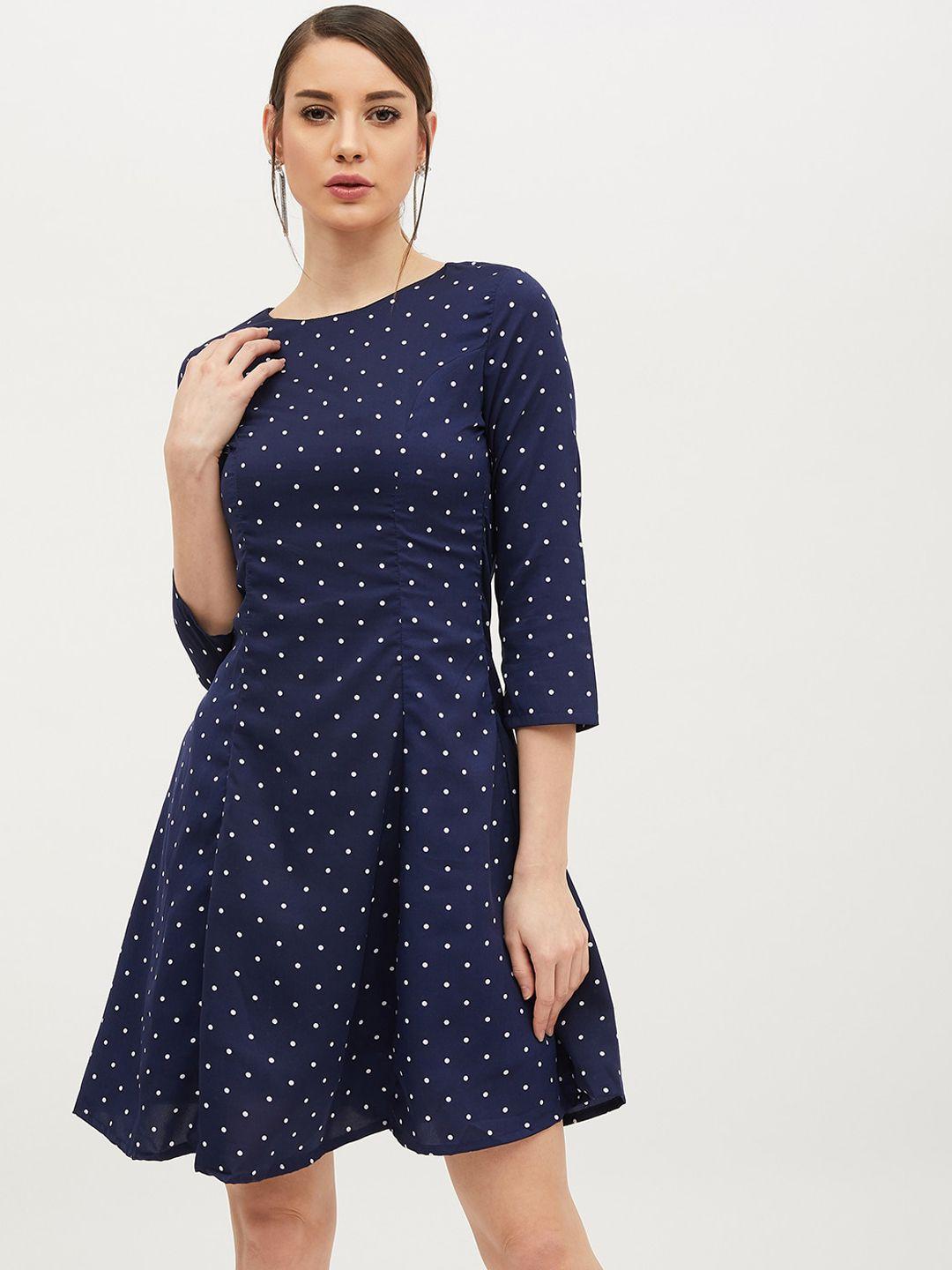 harpa women navy blue printed fit and flare dress