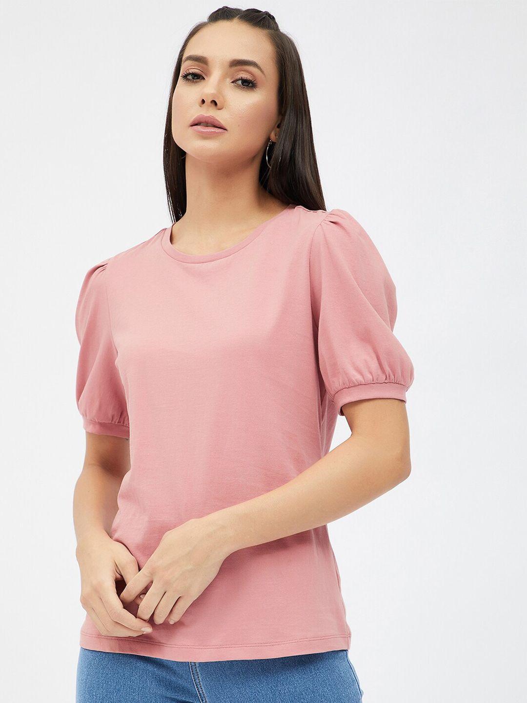 harpa-women-pink-puff-sleeve-pure-cotton-t-shirt
