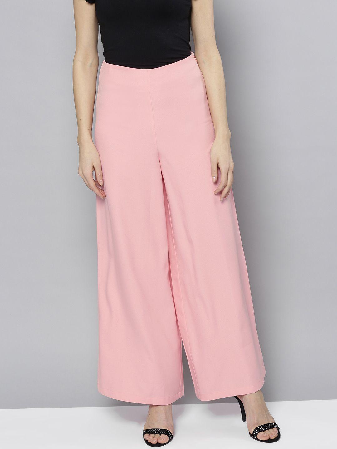 harpa women pink regular fit solid parallel trousers
