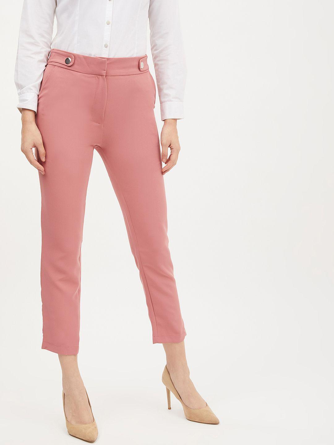 harpa women pink smart regular fit solid peg trousers