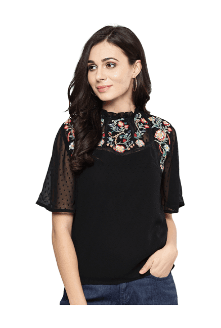 harpa black embroidered top