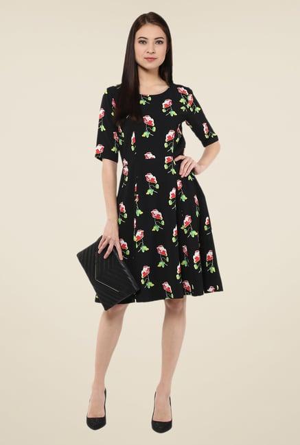 harpa black floral knee length dress