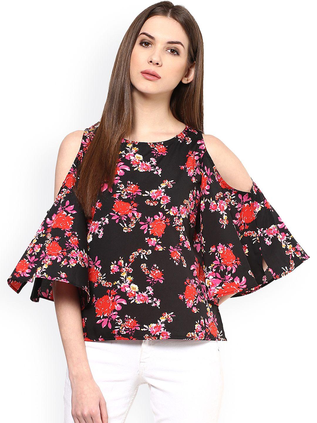 harpa black floral print cold shoulder top