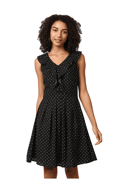 harpa black polka dot above knee dress