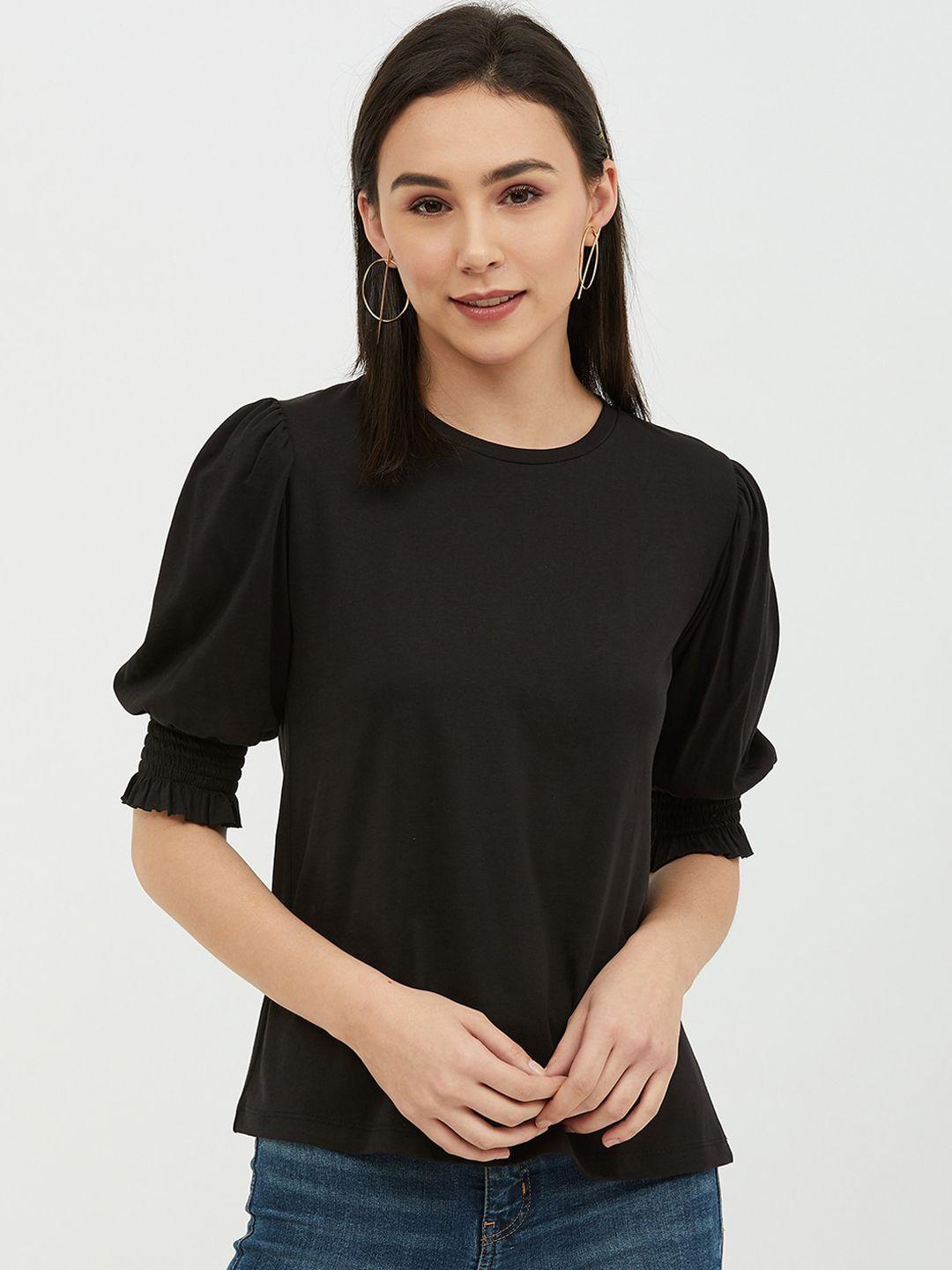 harpa black solid pure cotton regular top