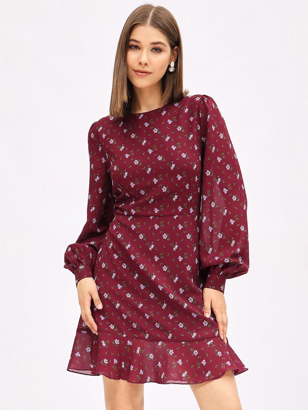 harpa floral print puff sleeves fit & flare dress