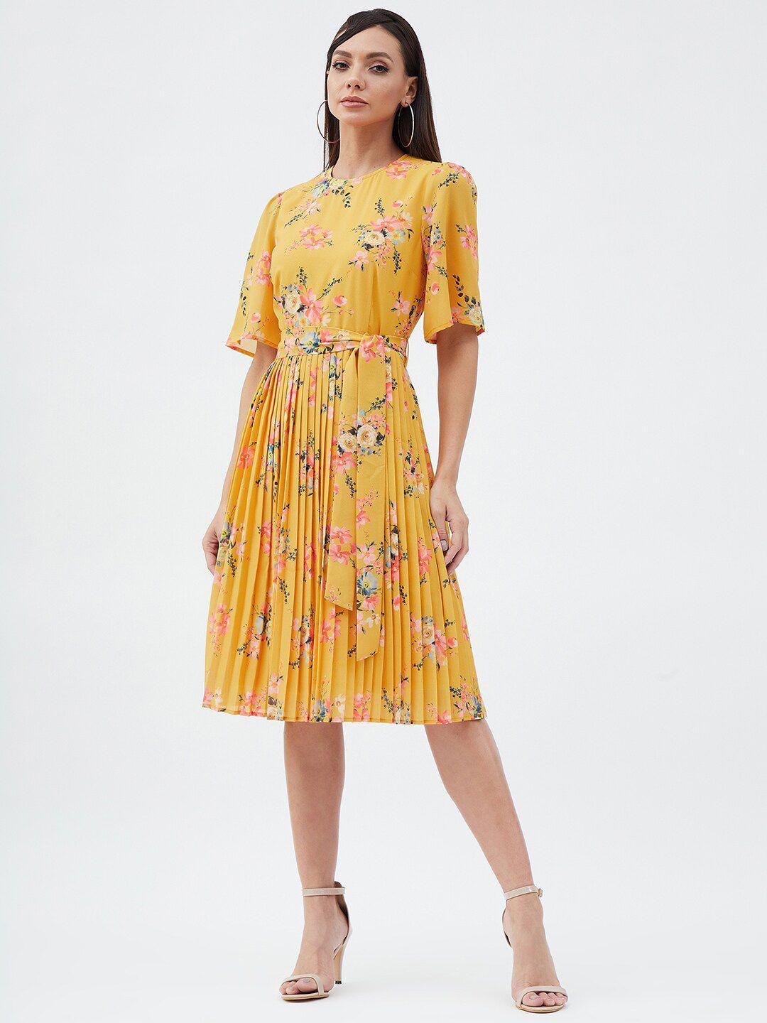 harpa floral printed accordion pleated fit & flare dress