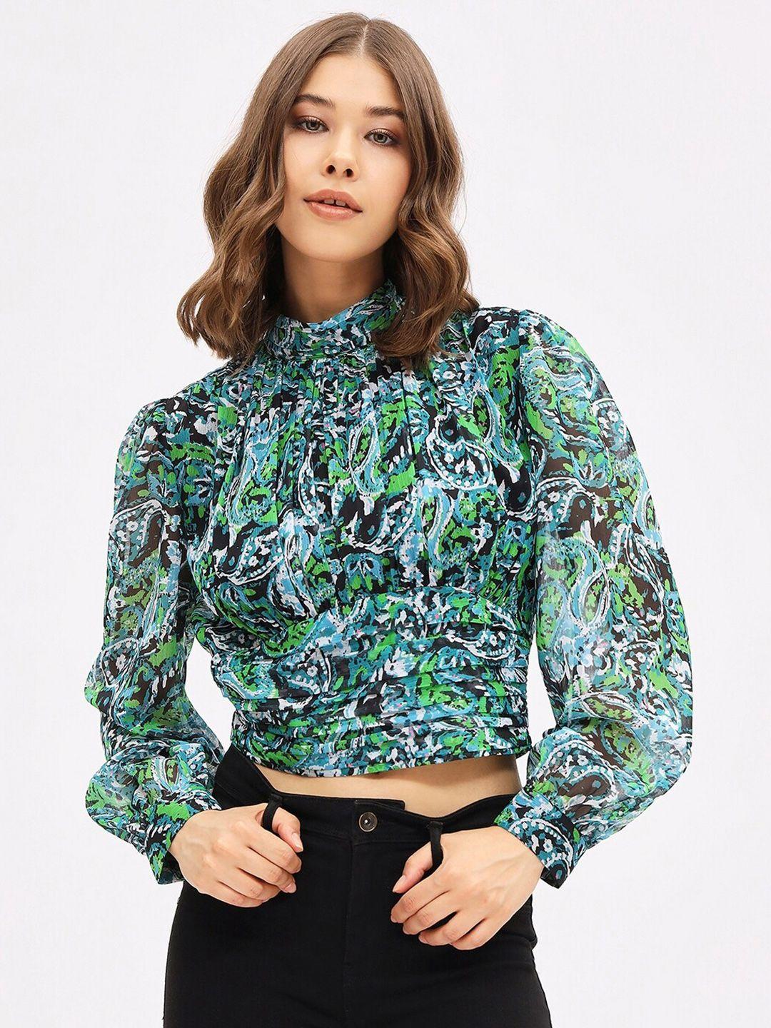 harpa floral printed high neck gathered or pleated chiffon crop top