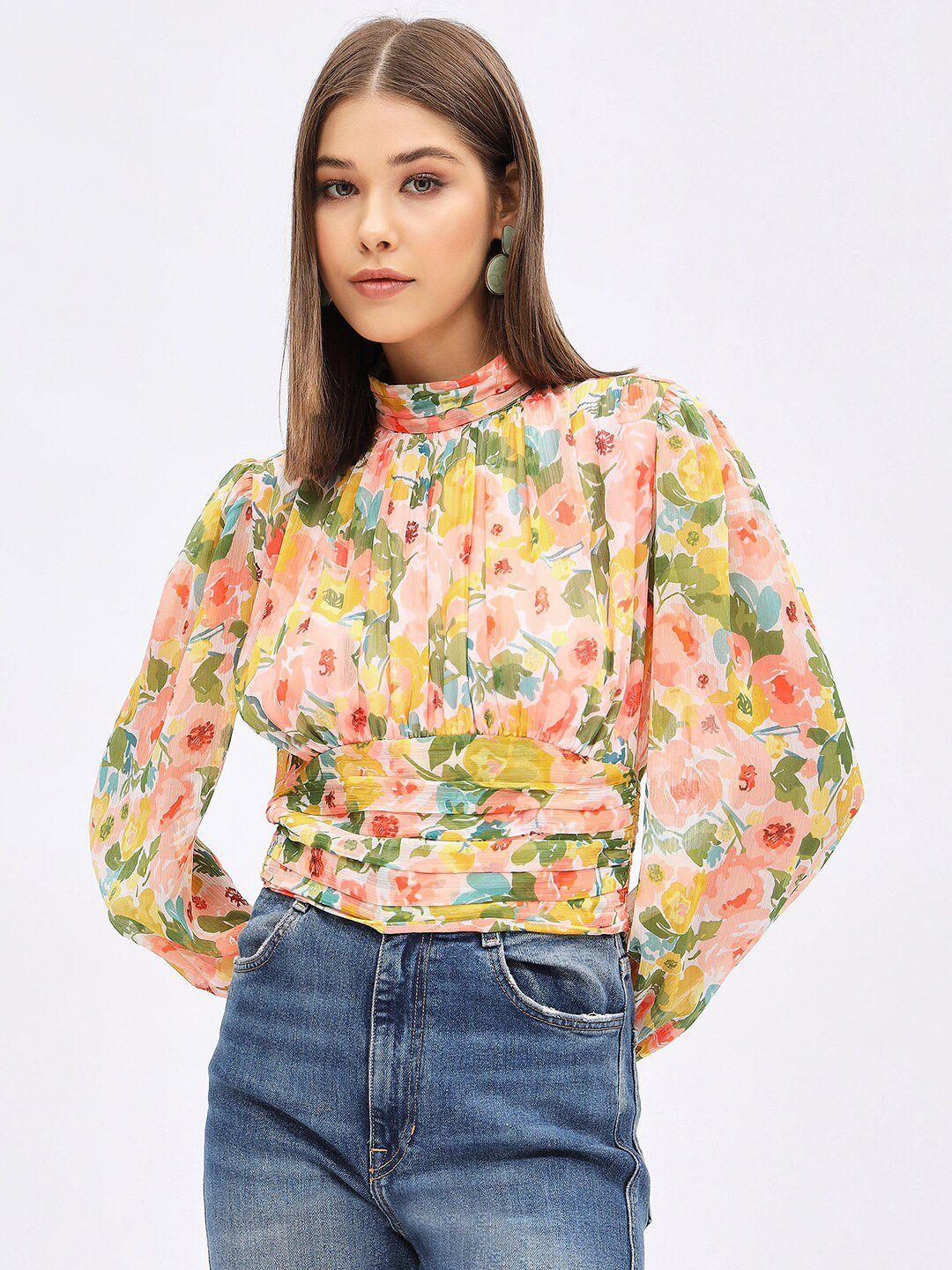 harpa floral printed high neck puff sleeves top