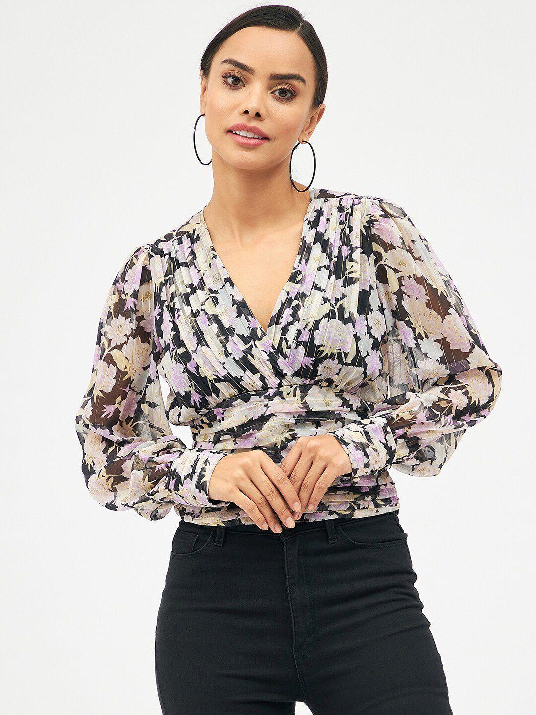 harpa floral printed pleated wrap top