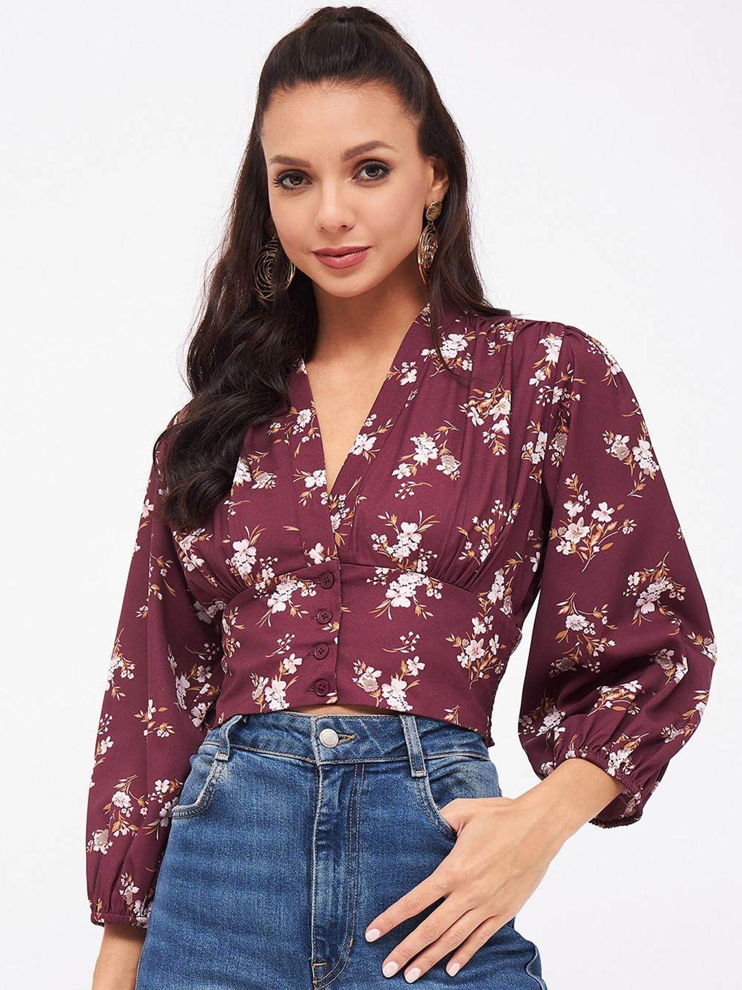 harpa floral printed puff sleeves crop top