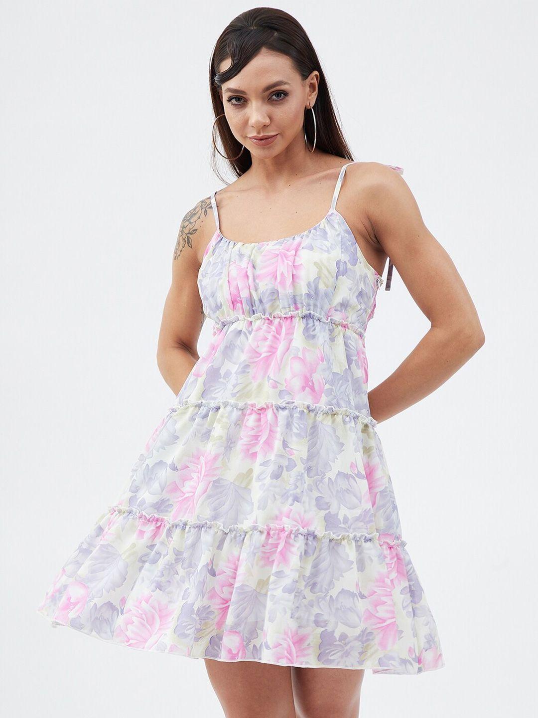 harpa floral printed shoulder straps tiered georgette a-line dress