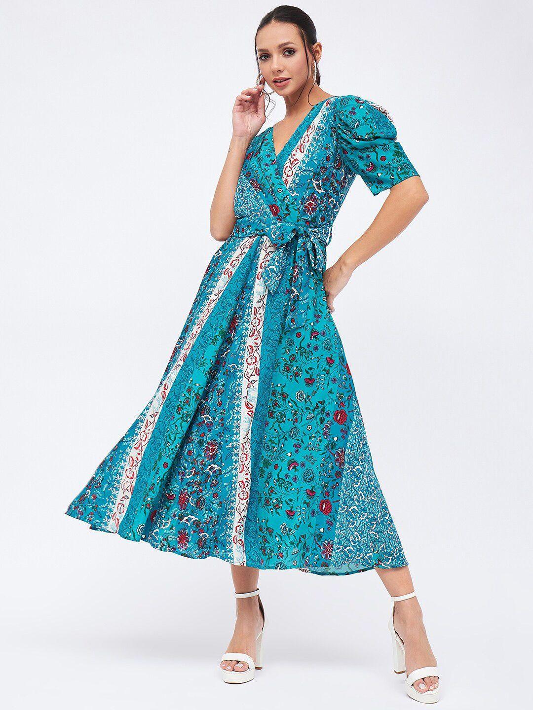 harpa floral printed v-neck puff sleeves fit and flare dress