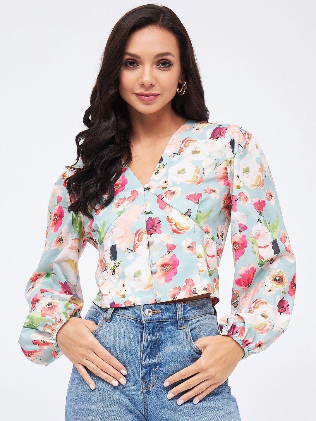 harpa floral printed v-neck puff sleeves top