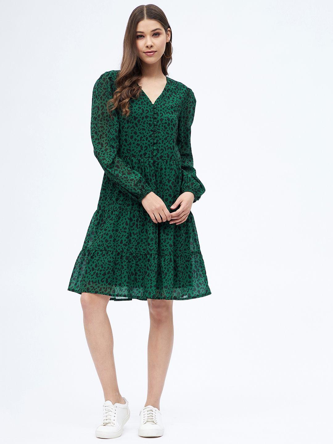 harpa green & black animal georgette dress