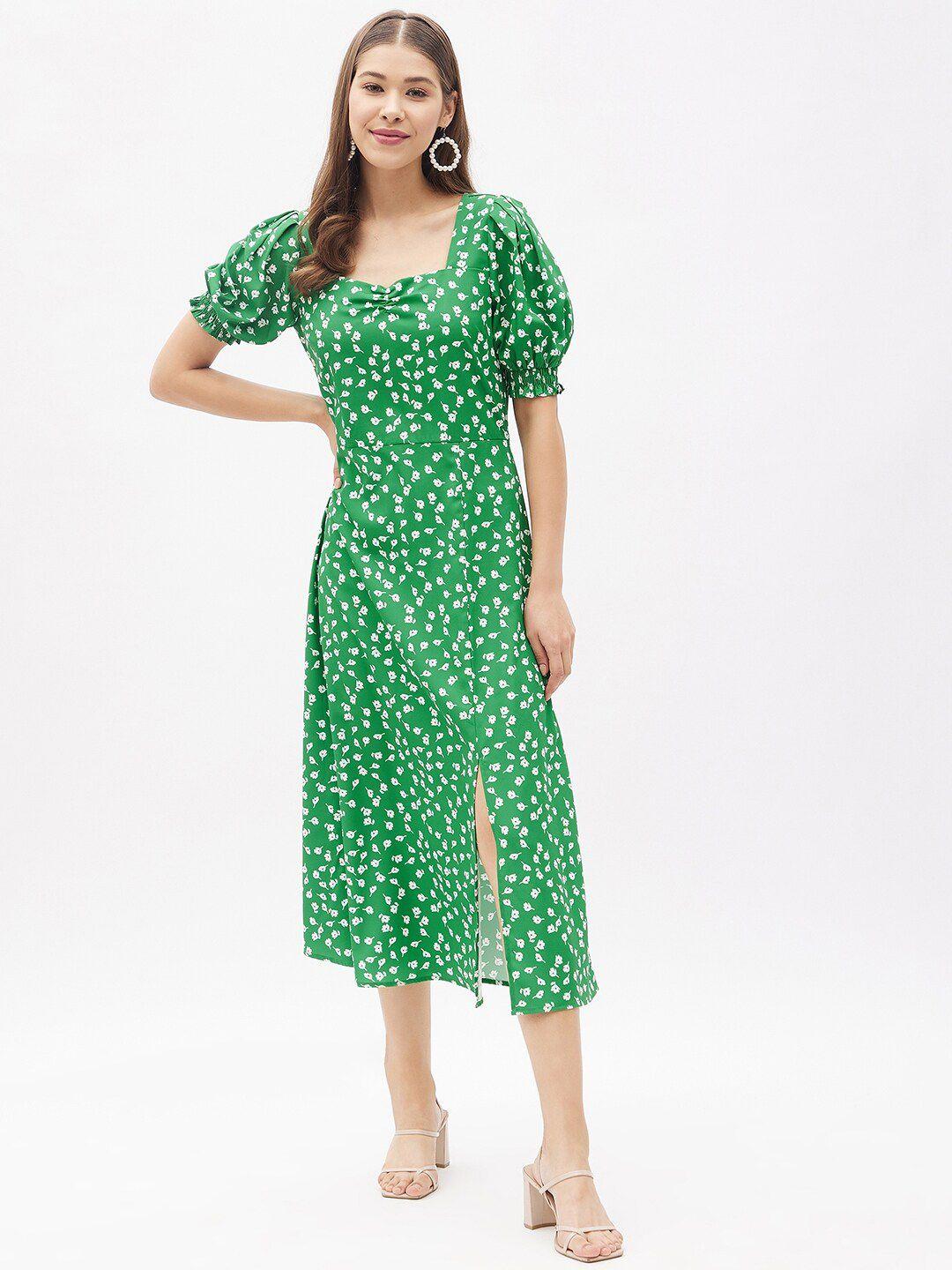 harpa green floral a-line midi dress