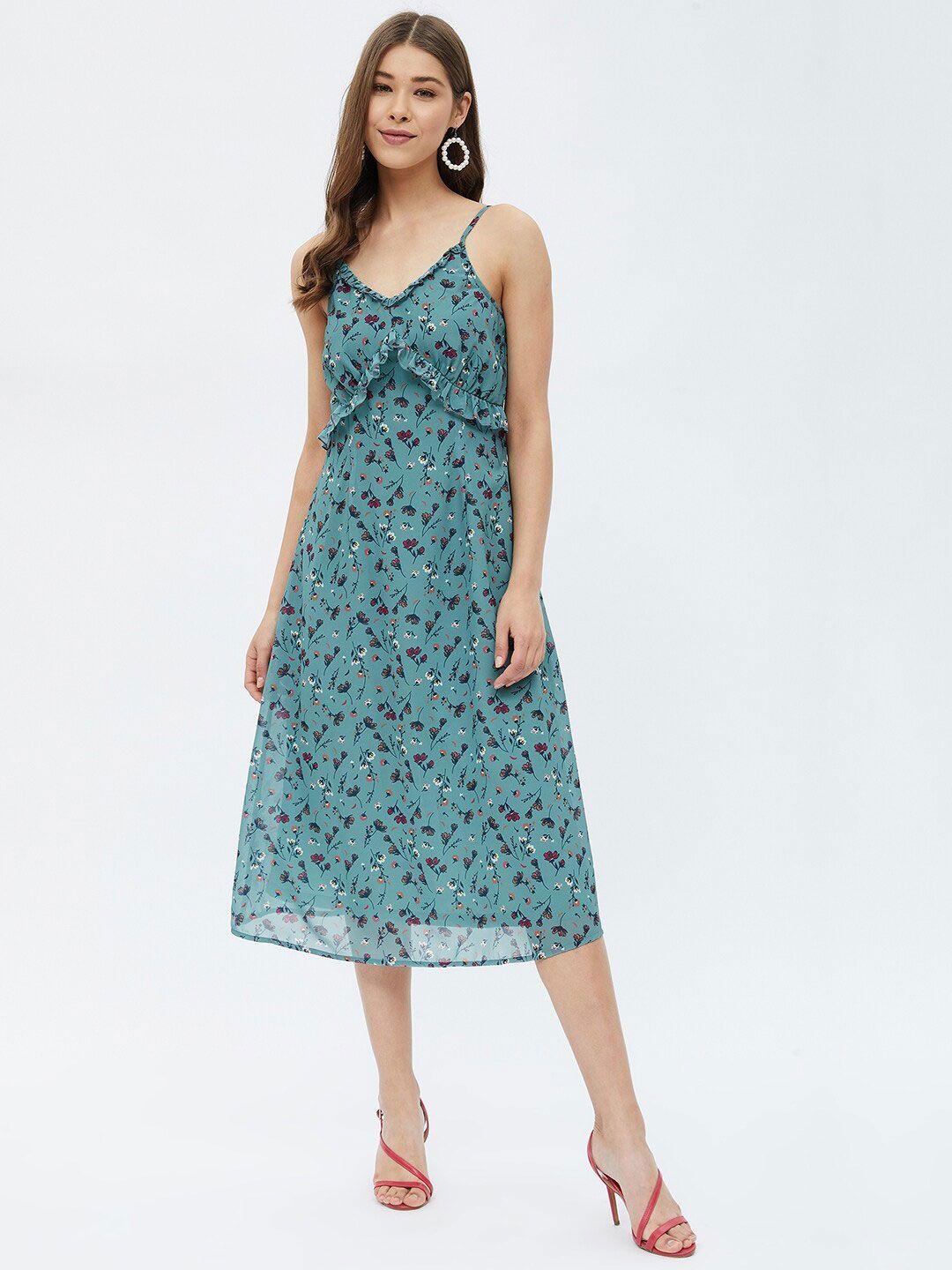 harpa green floral georgette a-line midi dress