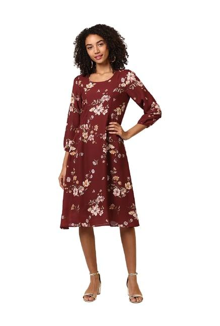 harpa maroon floral print knee length dress