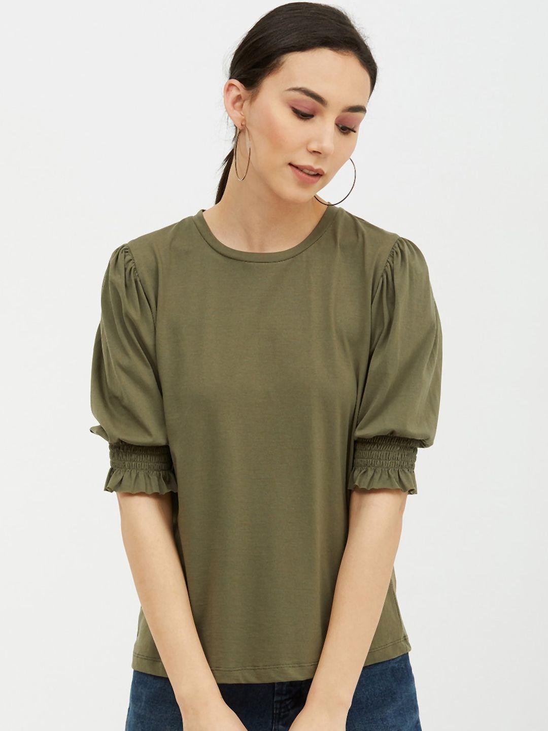 harpa olive green pure cotton regular top