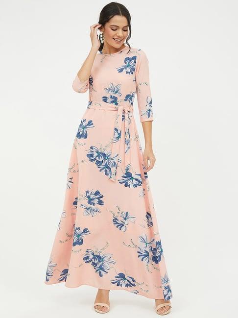 harpa peach & blue floral print dress