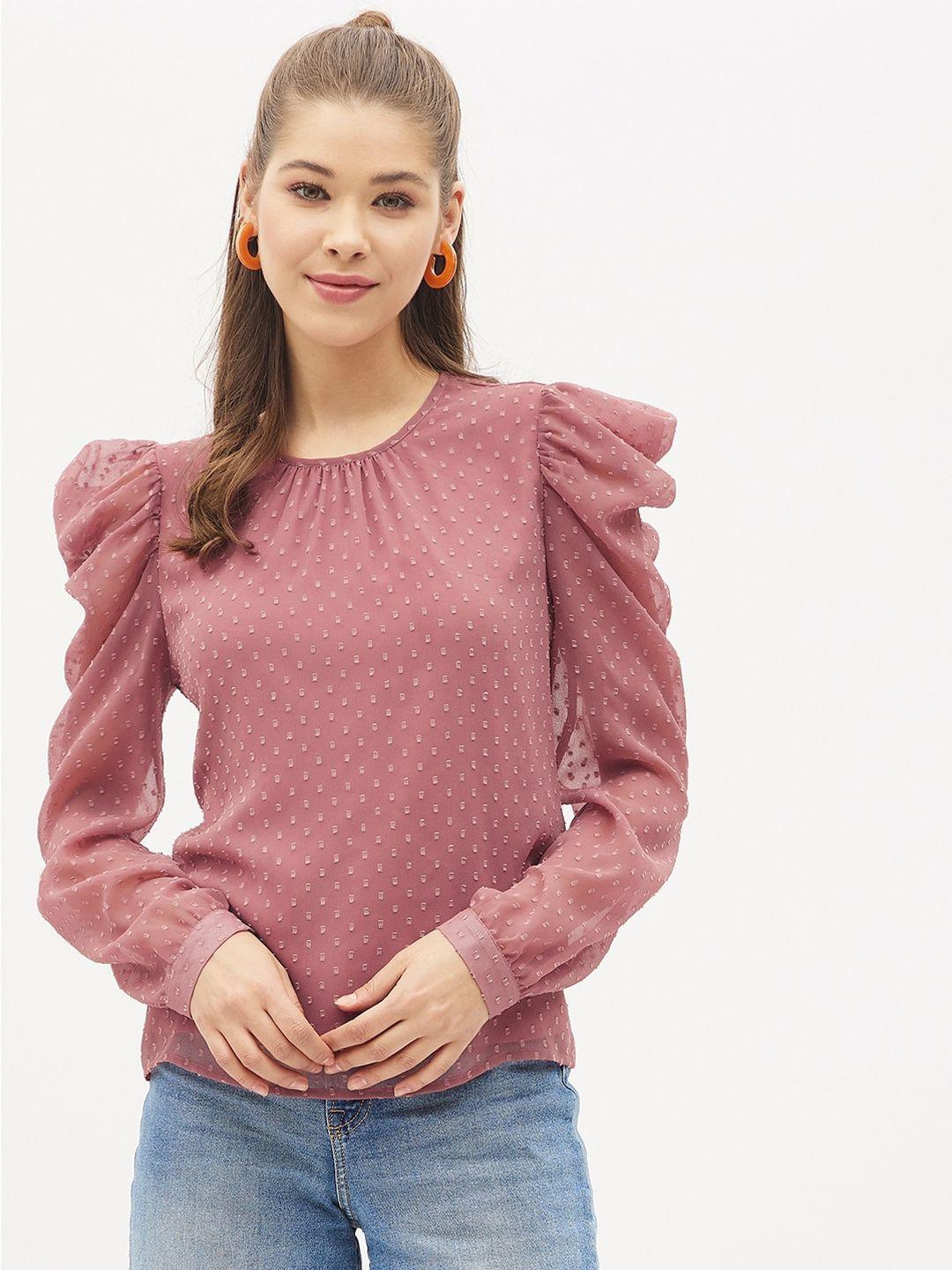 harpa pink self design sheer georgette top