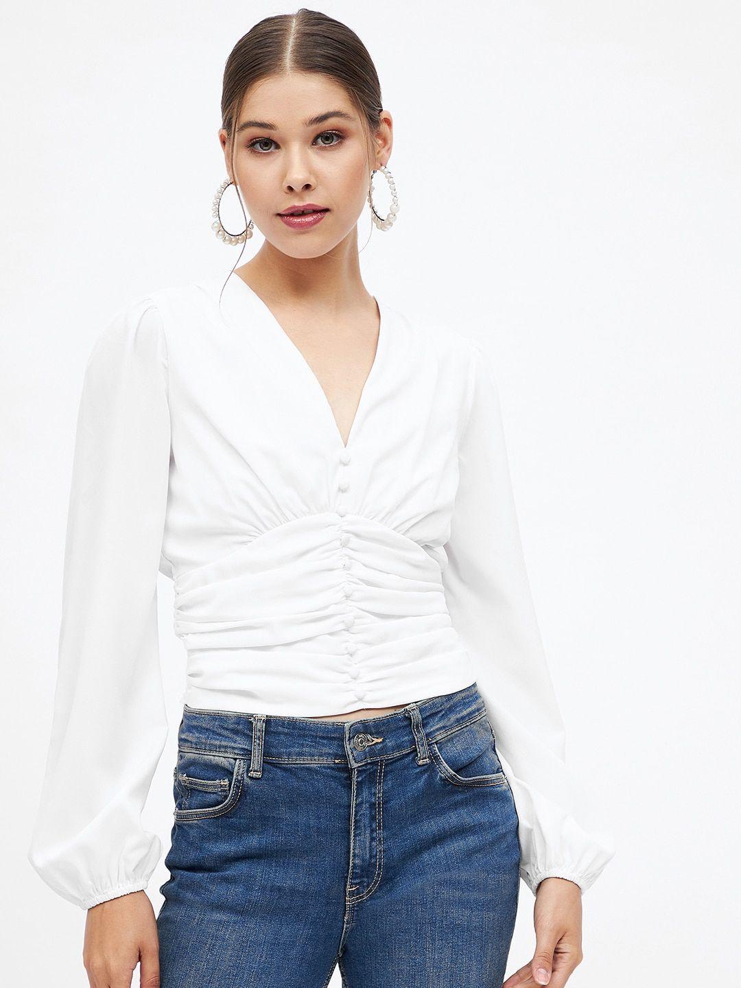 harpa puff sleeves gathered cinched waist top