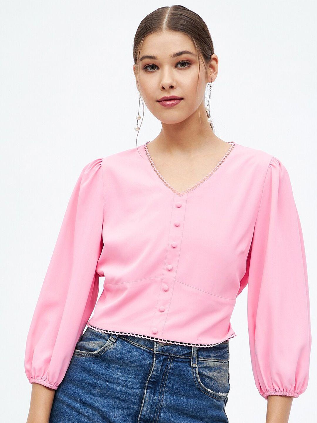 harpa puffed sleeves shirt style crop top