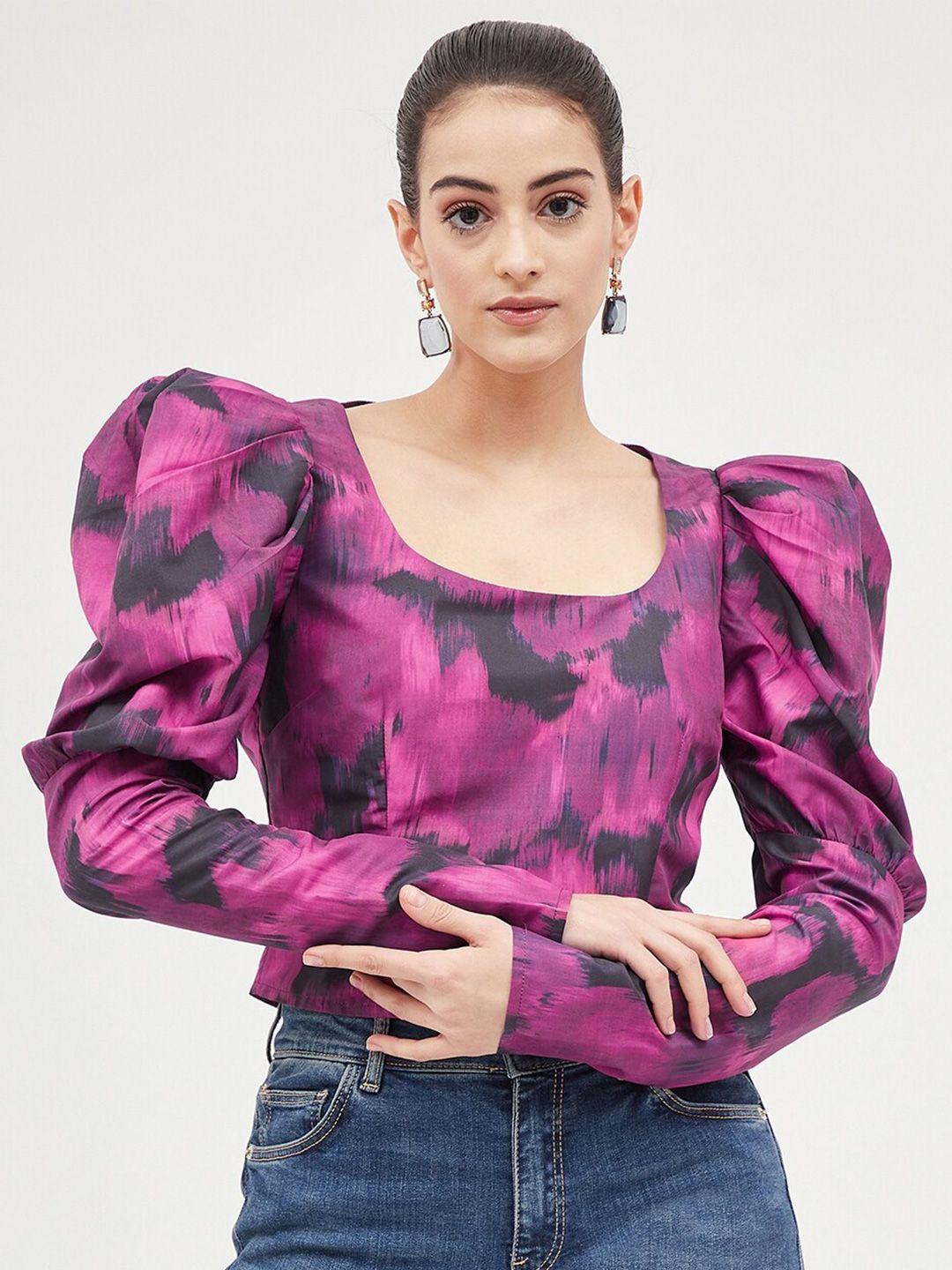 harpa puffed sleeves tie and dye printed top