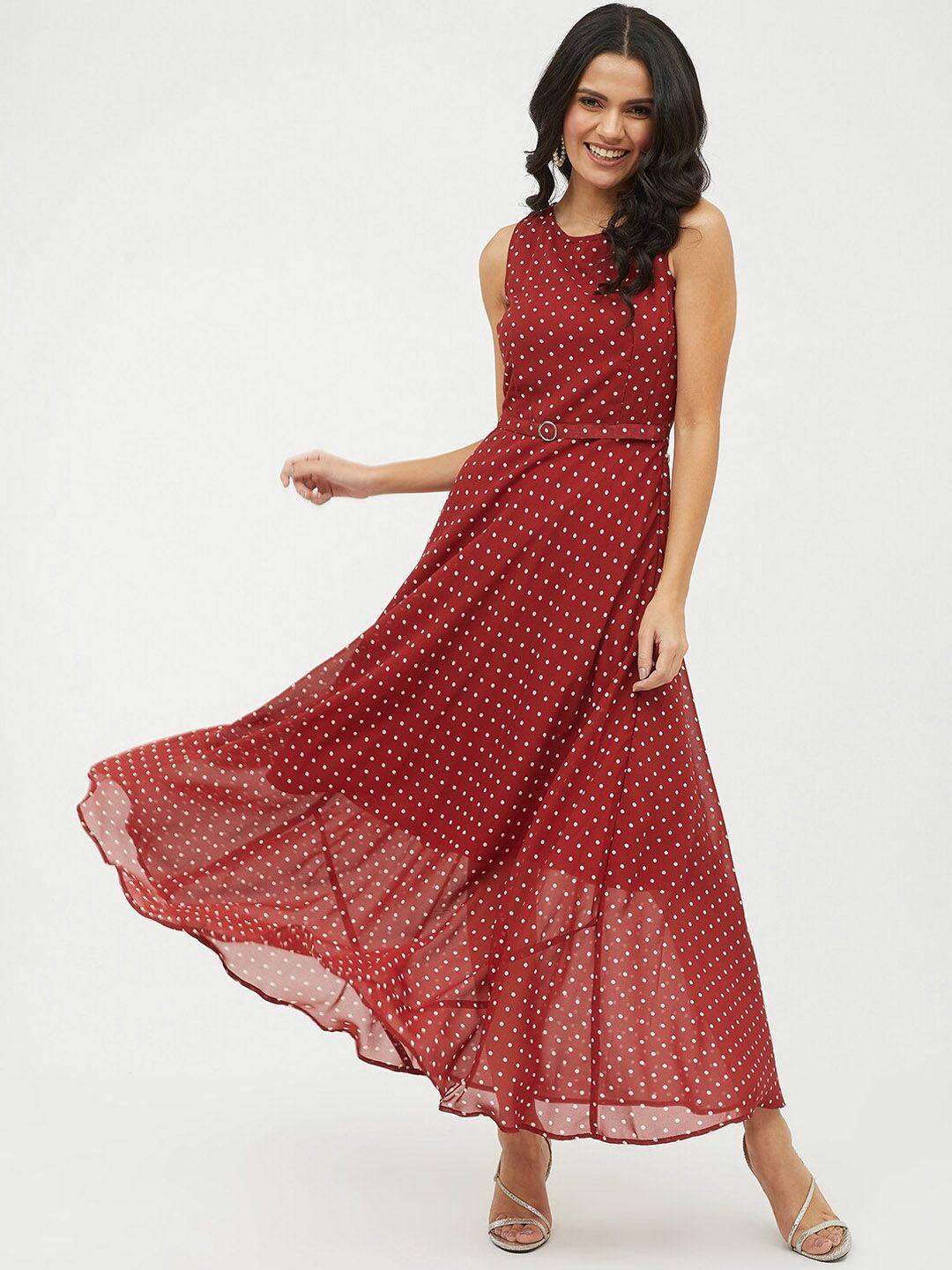 harpa rust georgette polka dots printed maxi dress