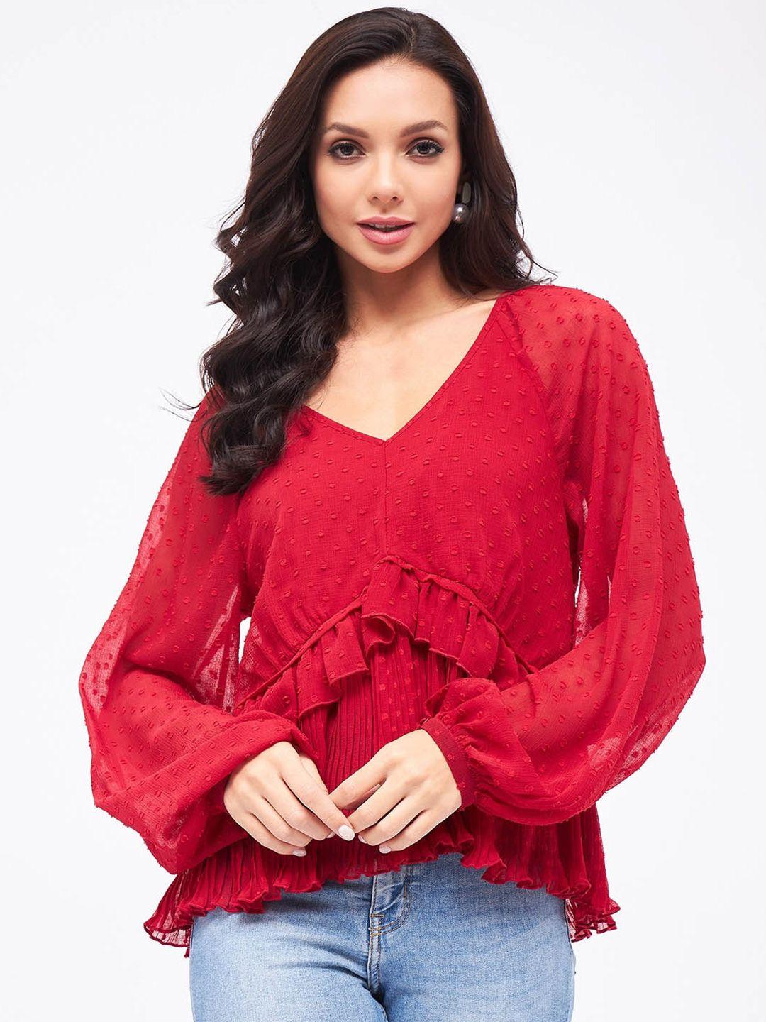 harpa self design bell sleeves ruffles chiffon top